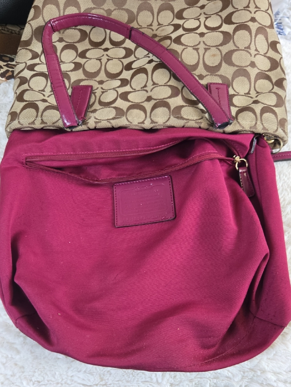 Coach Signature Canvas Tote with Fuchsia Leather Trim - Picture 7 of 12